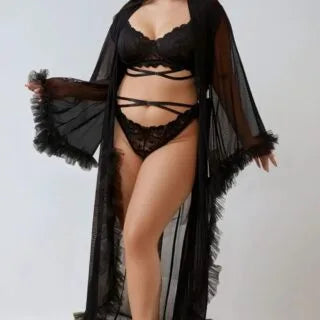 YesX YX735Q Sexy Mesh Ruffled Long Robe