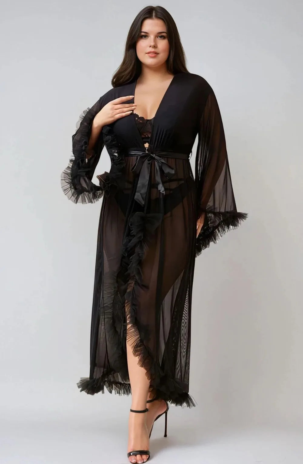 YesX YX735Q Sexy Mesh Ruffled Long Robe